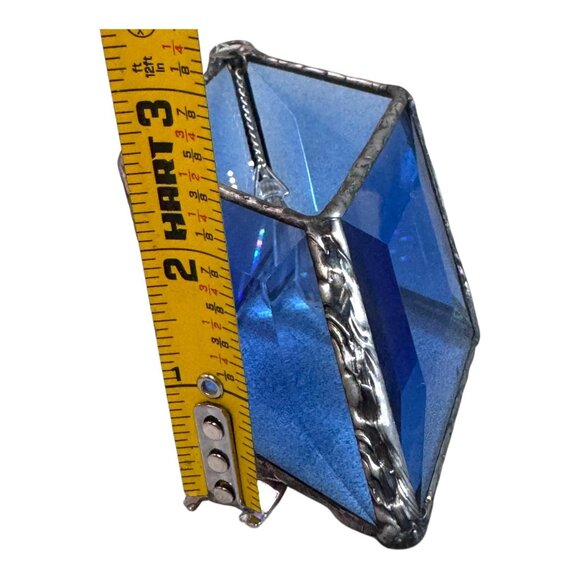 Stained Glass Blue Diamond Hang Ornament Spinner Crystal Prism Garden Suncatcher - Picture 8 of 8